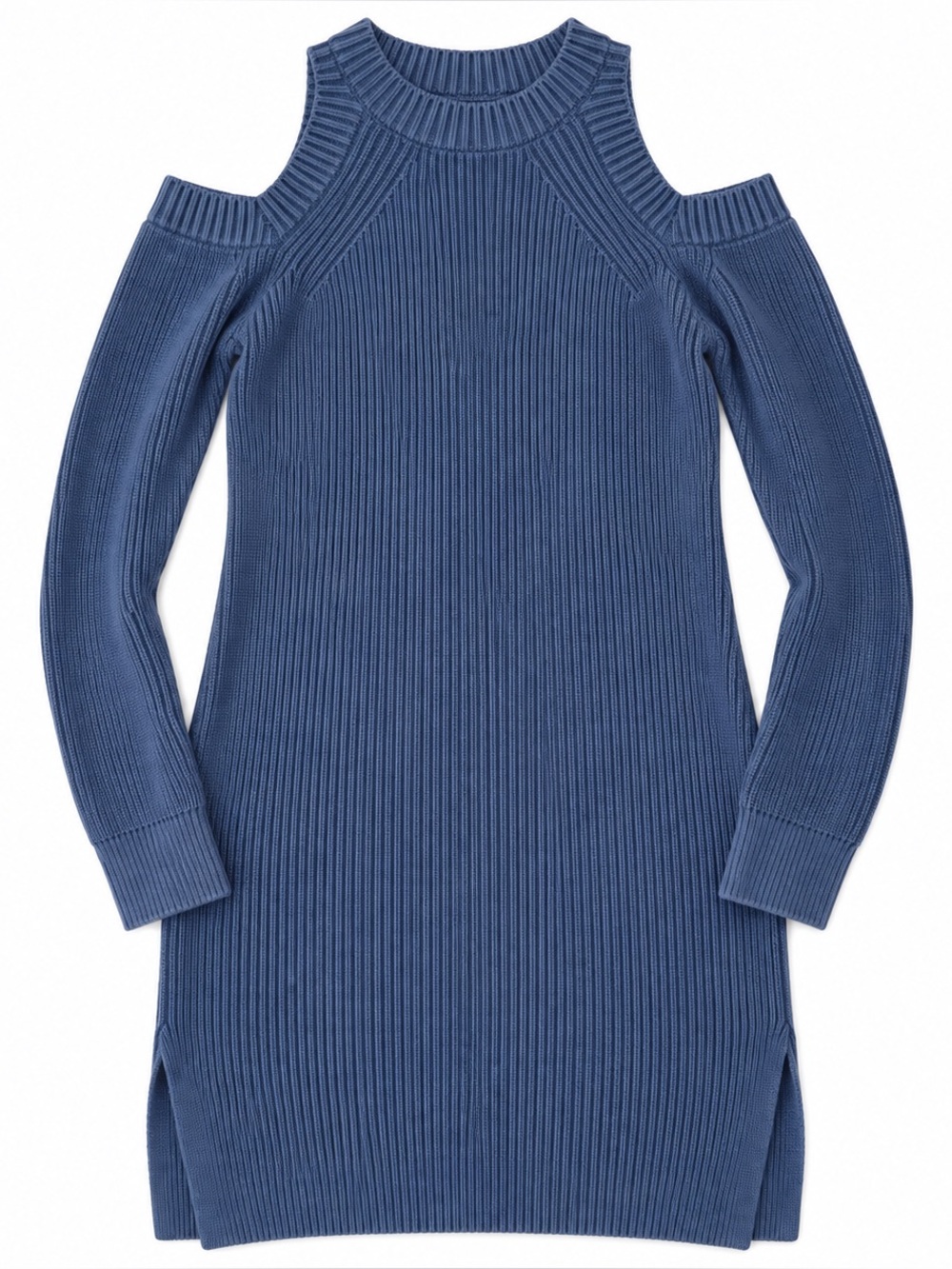 Rag & Bone JEAN Cold Shoulder Ribbed Knit Sweater Dress Blue Medium
